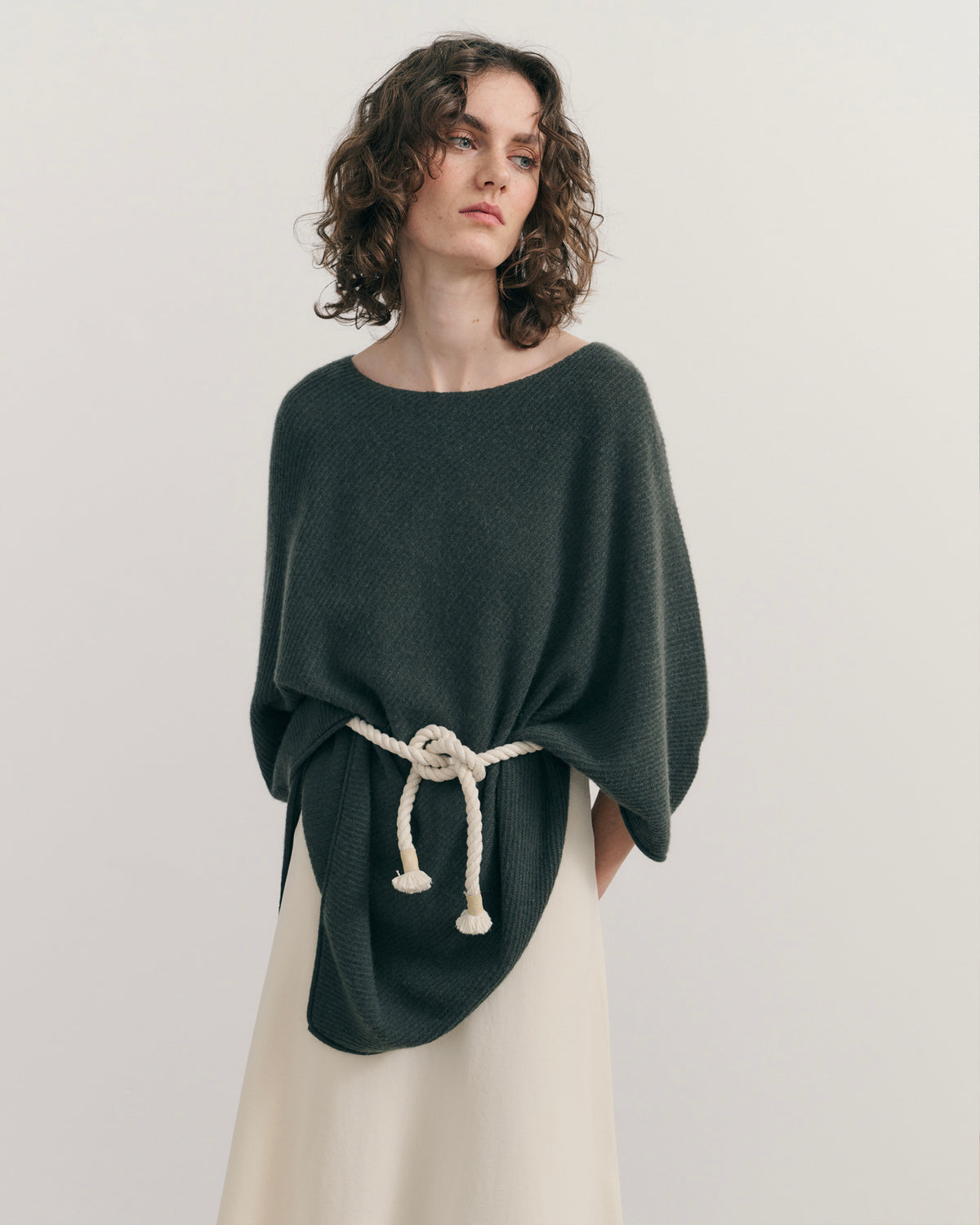 LIKE A BREEZE CASHMERE UTILITY PONCHO - TEA LEAF