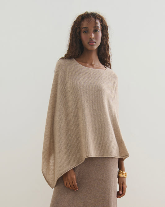 LIKE A BREEZE CASHMERE UTILITY PONCHO - BISQUE