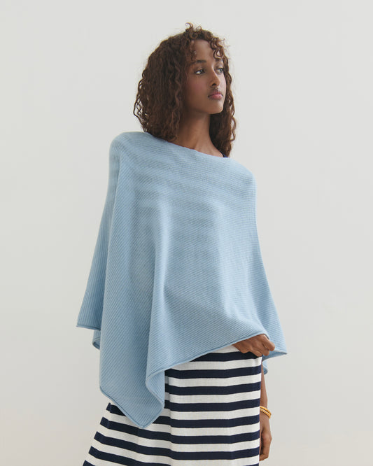 LIKE A BREEZE CASHMERE UTILITY PONCHO - SMOKY BLUE