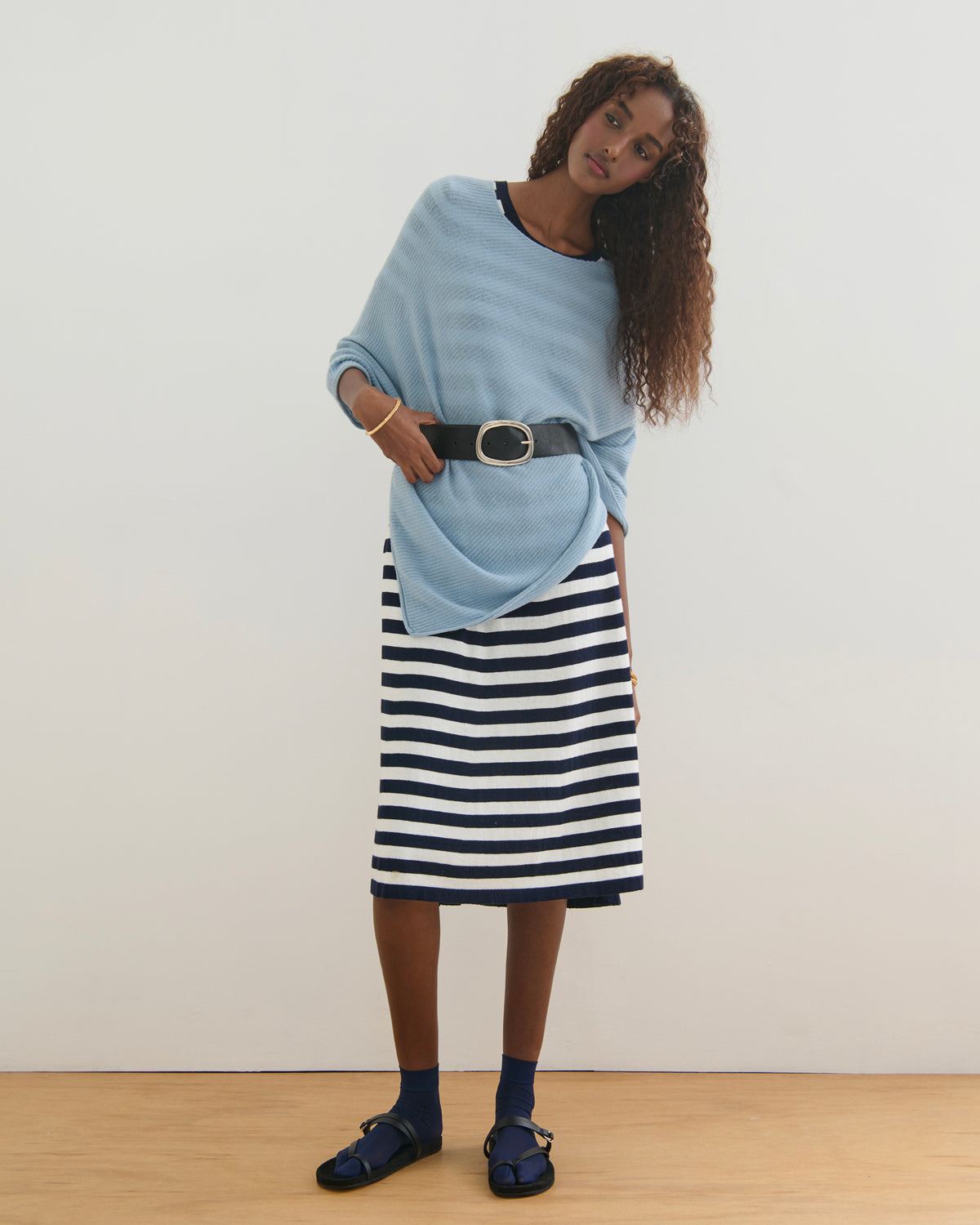 LIKE A BREEZE CASHMERE UTILITY PONCHO - SMOKY BLUE