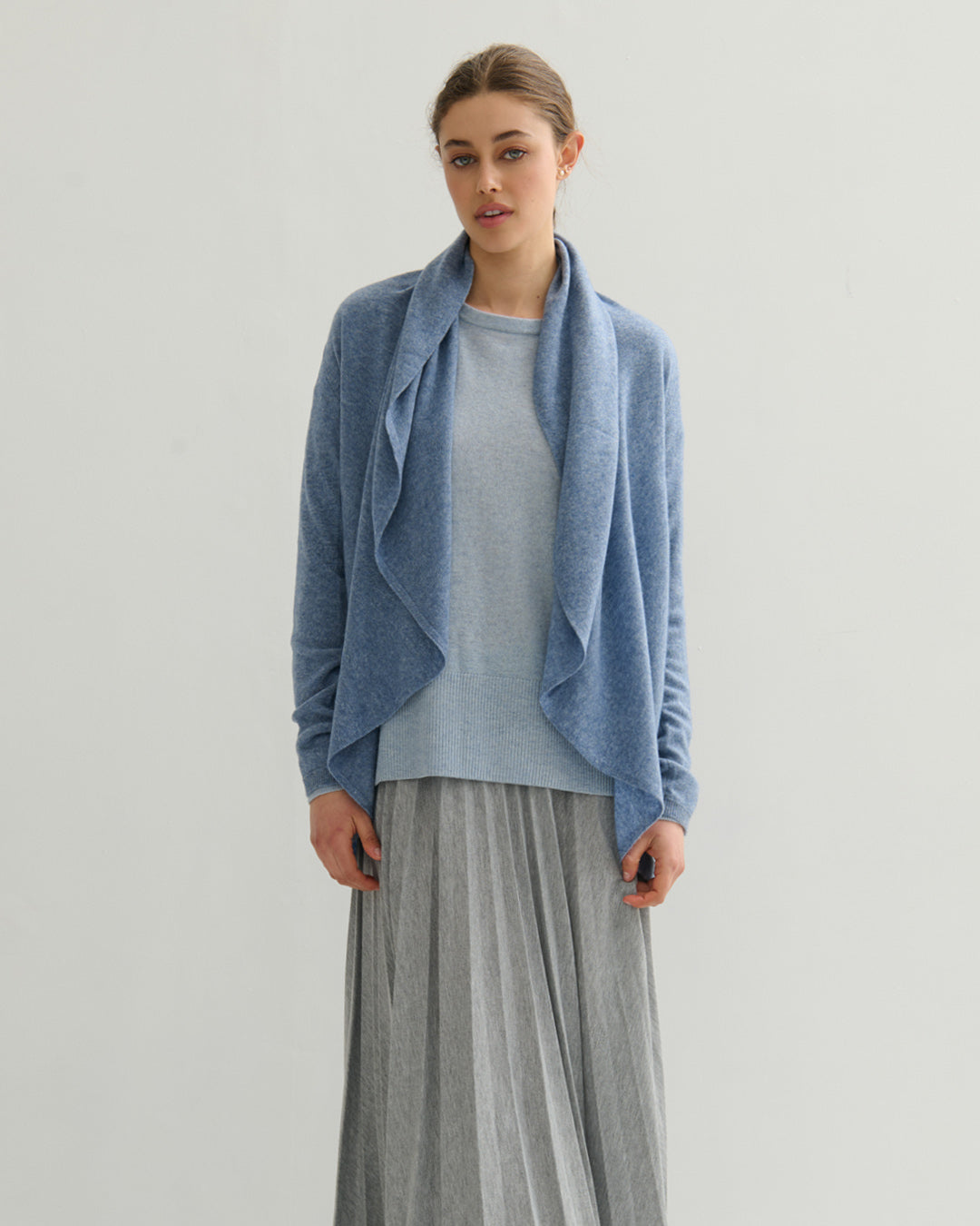 FLOWING COLLAR ULTRA LIGHT CARDIGAN - DENIM BLUE