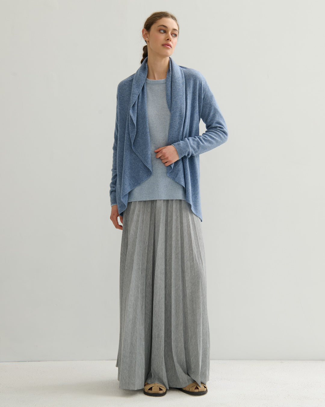 FLOWING COLLAR ULTRA LIGHT CARDIGAN - DENIM BLUE