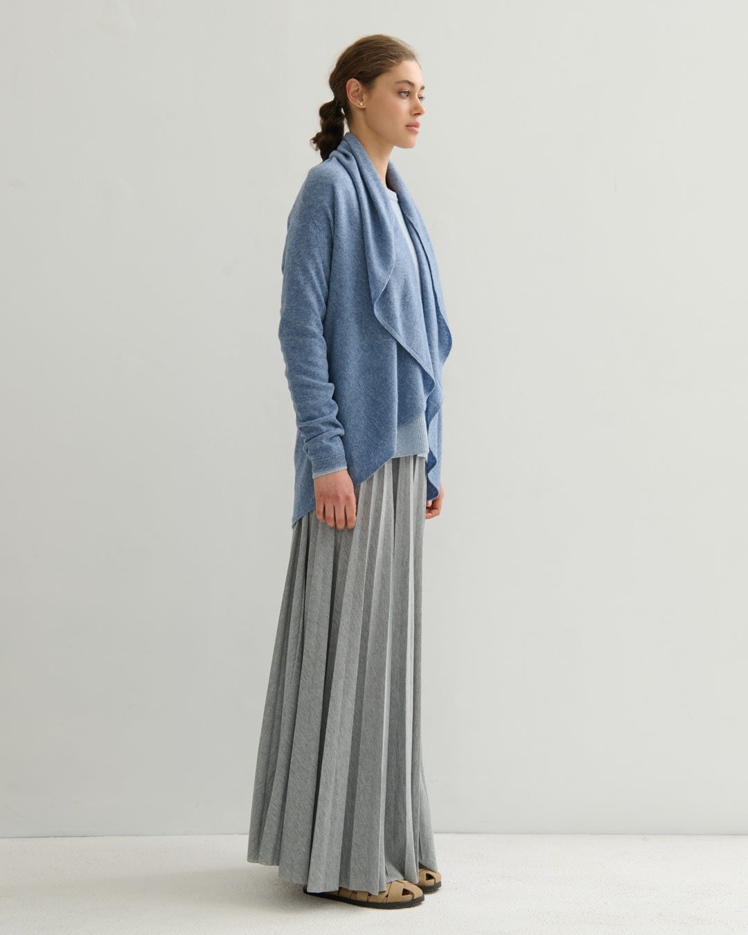 FLOWING COLLAR ULTRA LIGHT CARDIGAN - DENIM BLUE