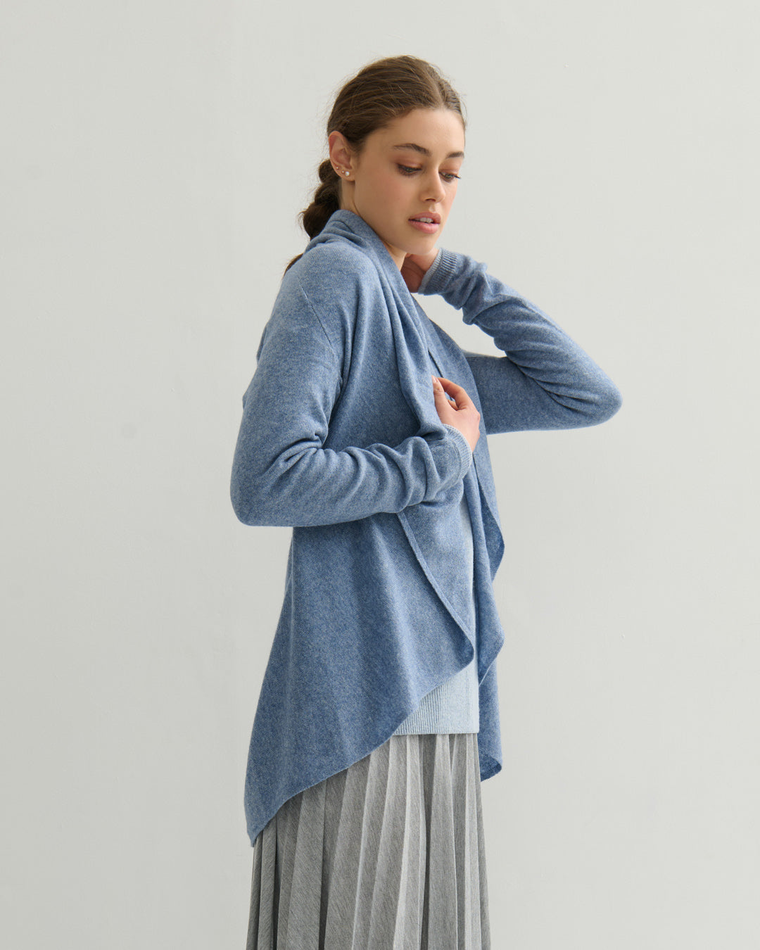 FLOWING COLLAR ULTRA LIGHT CARDIGAN - DENIM BLUE