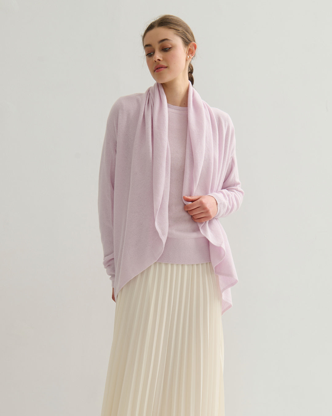 FLOWING COLLAR ULTRA LIGHT CARDIGAN - LILAC MIST