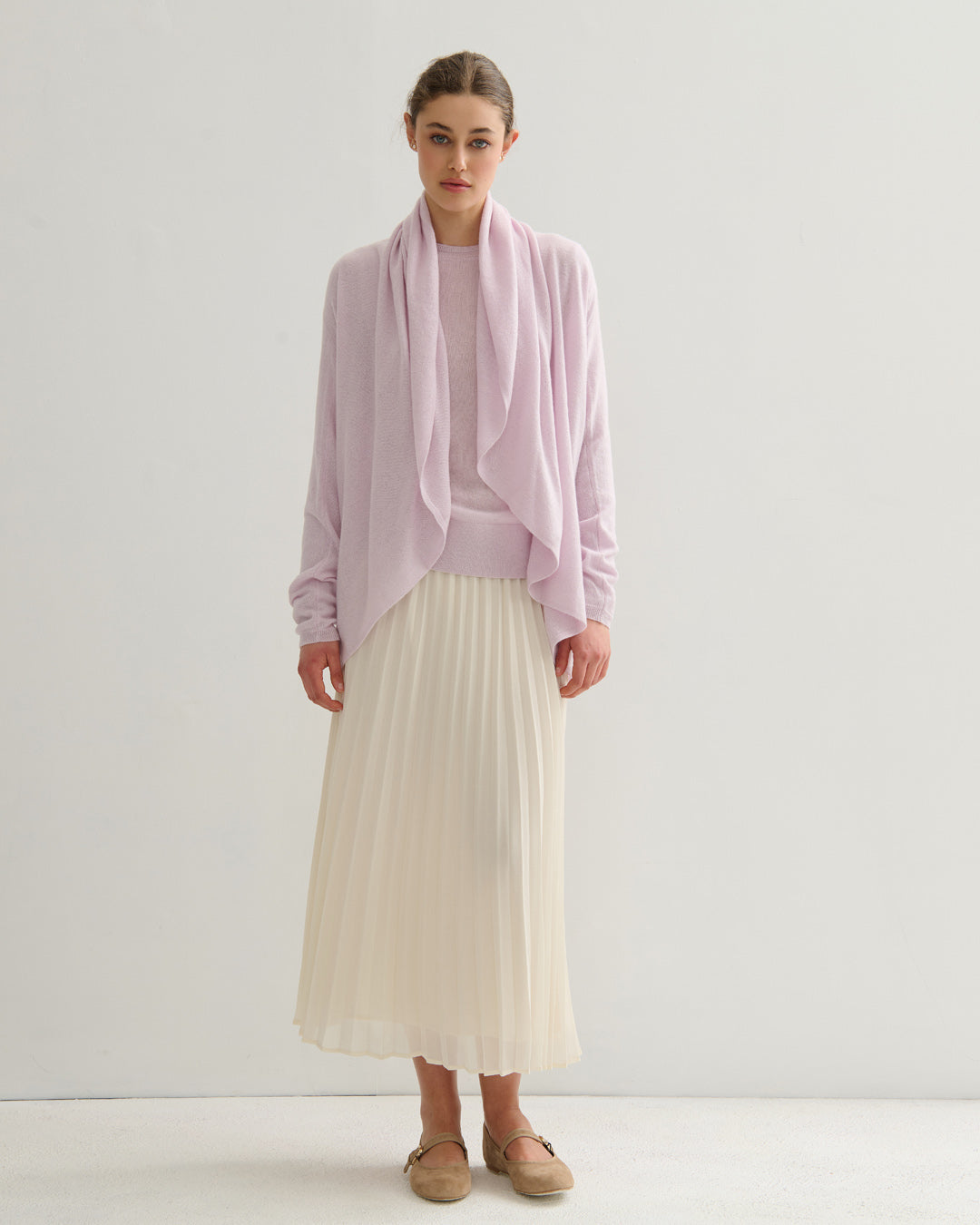 FLOWING COLLAR ULTRA LIGHT CARDIGAN - LILAC MIST