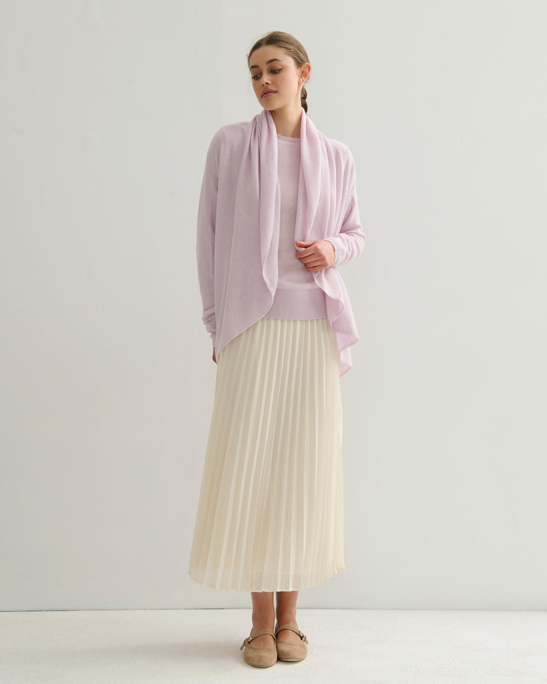 FLOWING COLLAR ULTRA LIGHT CARDIGAN - LILAC MIST