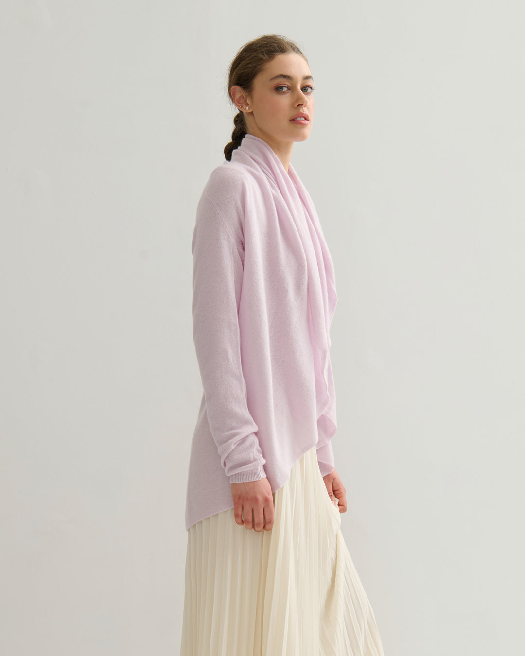 FLOWING COLLAR ULTRA LIGHT CARDIGAN - LILAC MIST