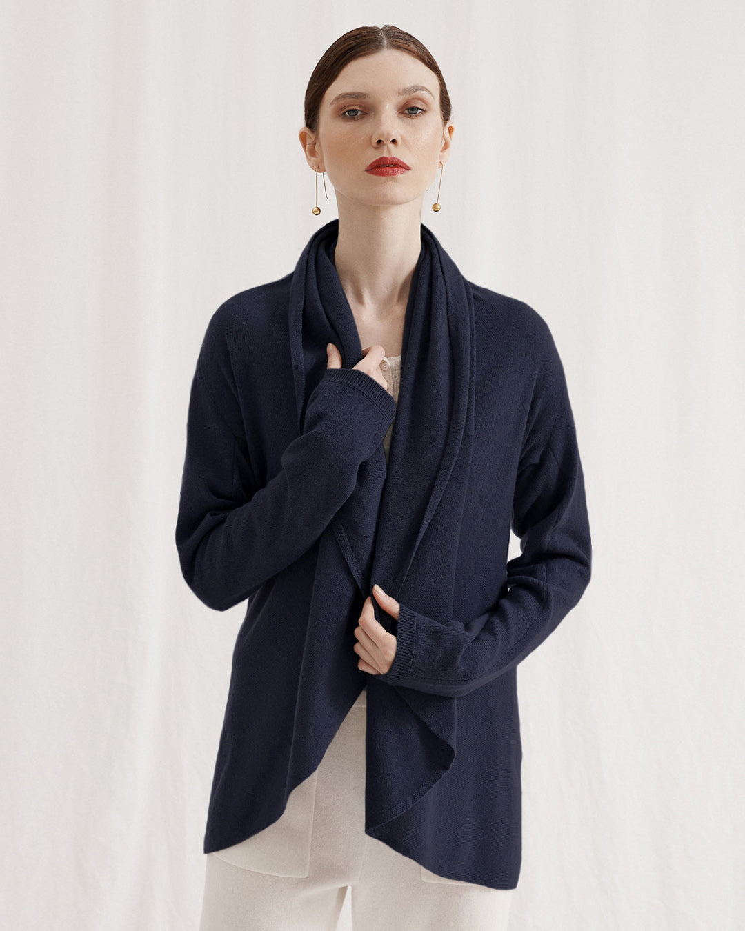 FLOWING COLLAR ULTRA LIGHT CARDIGAN - NAVY