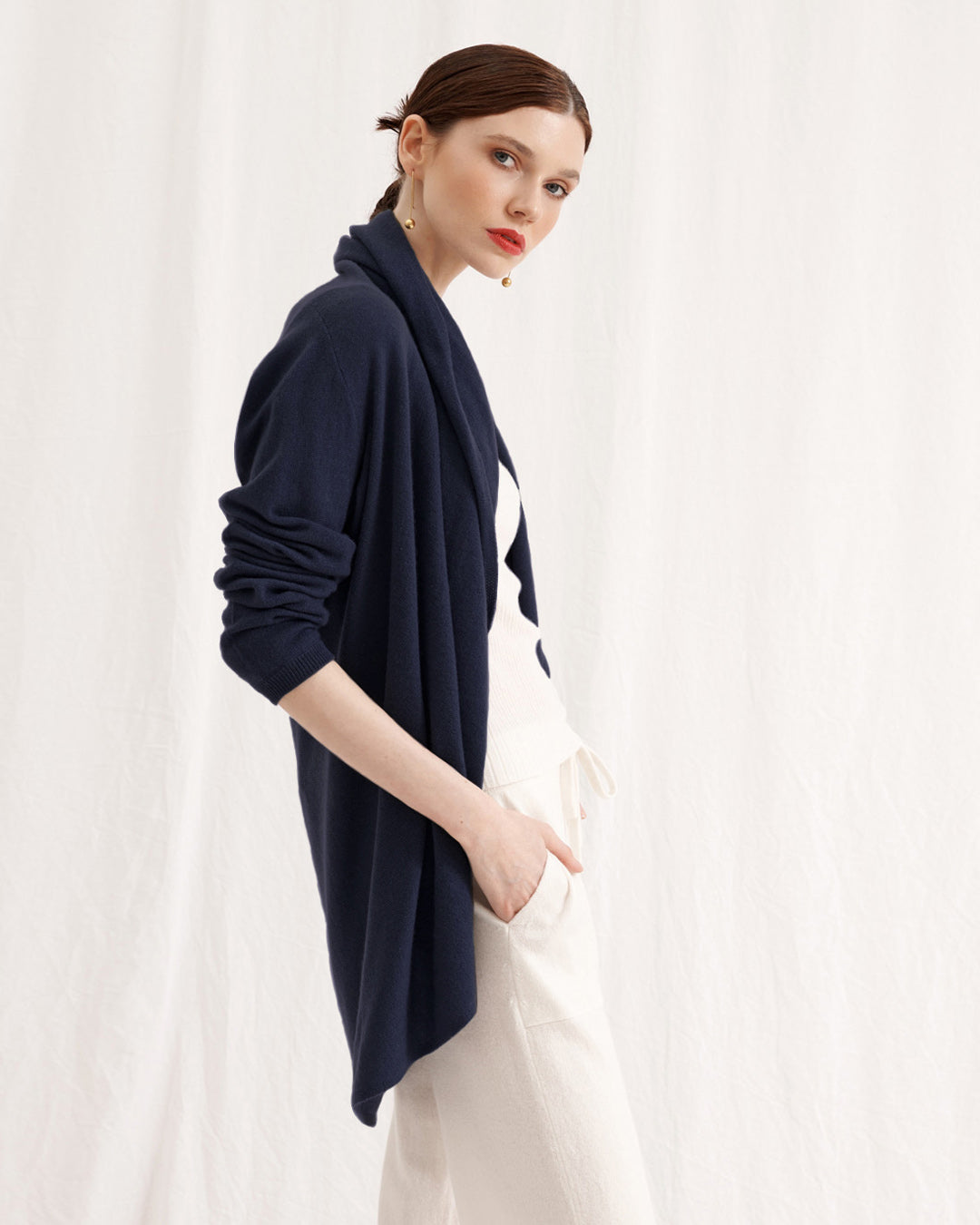 FLOWING COLLAR ULTRA LIGHT CARDIGAN - NAVY