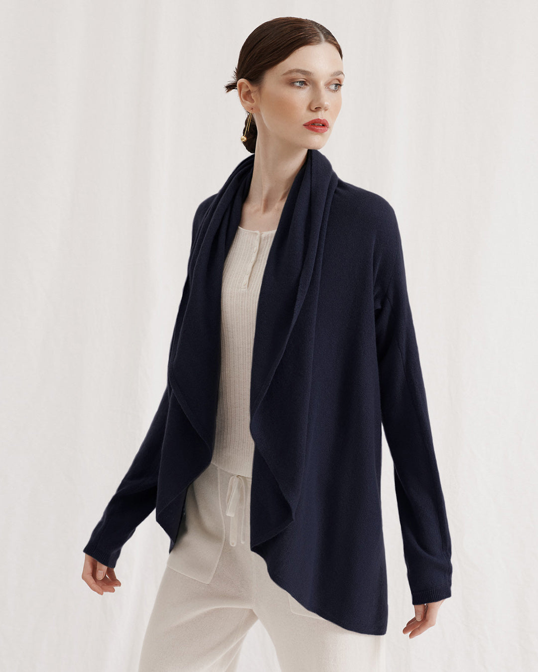 FLOWING COLLAR ULTRA LIGHT CARDIGAN - NAVY
