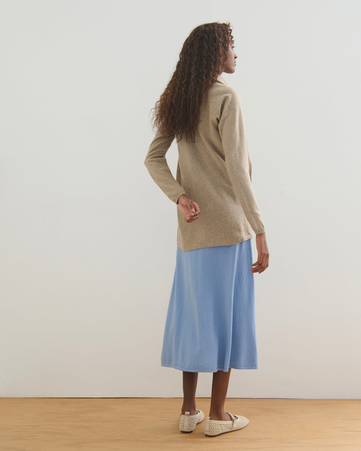 FLOWING COLLAR ULTRA LIGHT CASHMERE CARDIGAN - WHEAT
