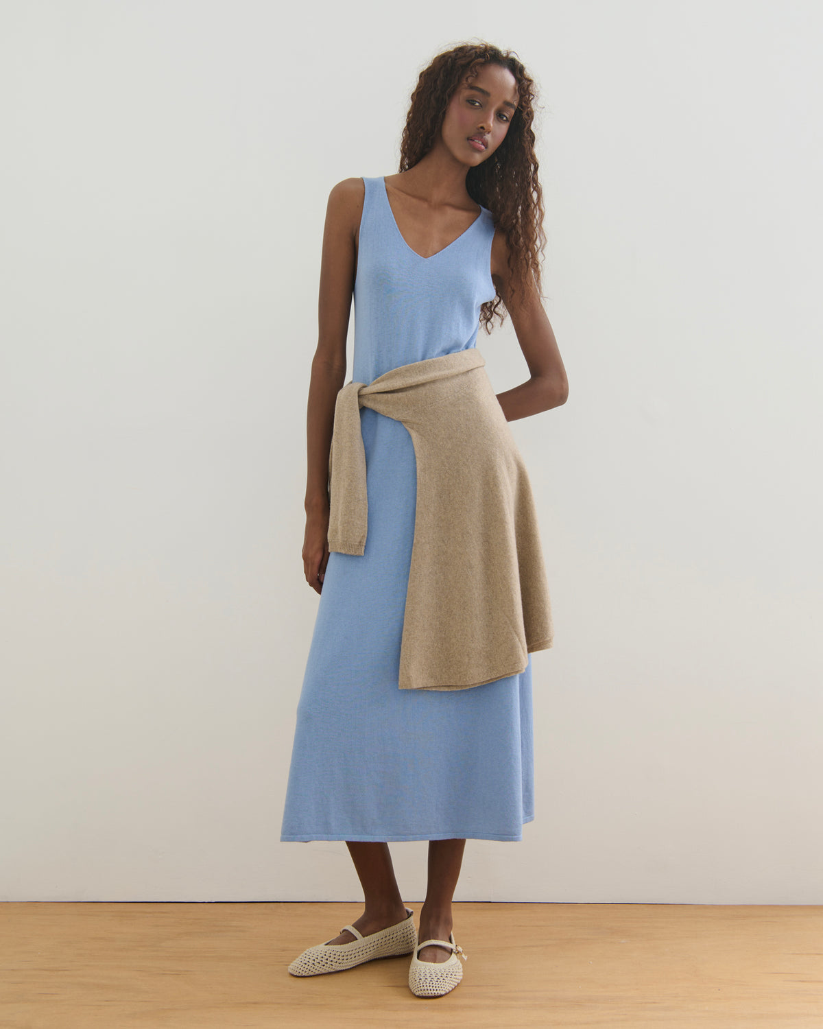FLOWING COLLAR ULTRA LIGHT CASHMERE CARDIGAN - WHEAT