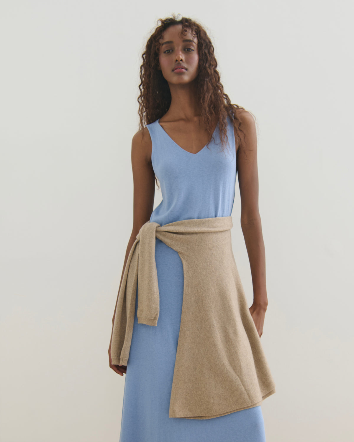 FLOWING COLLAR ULTRA LIGHT CASHMERE CARDIGAN - WHEAT