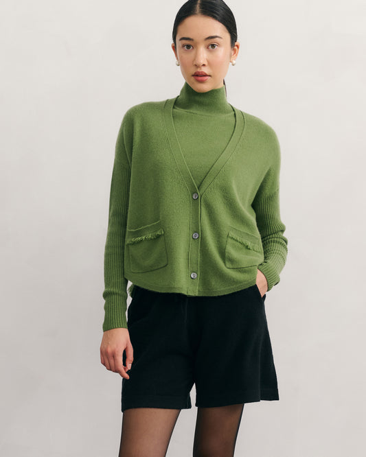 CASHMERE CRESCENT CARDIGAN - KAFFIR GREEN