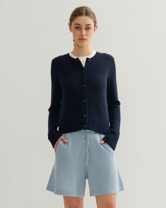 CASHMERE YEAR ROUND CREW NECK CARDIGAN - NAVY