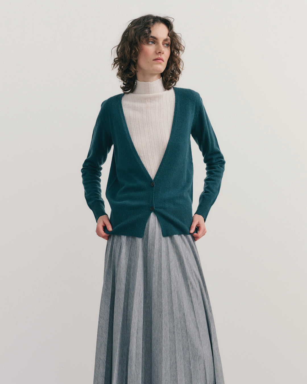 CASHMERE DEEP V CARDIGAN - OPAL BLUE