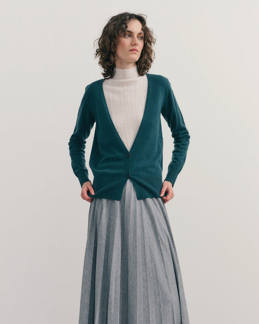 CASHMERE DEEP V CARDIGAN - OPAL BLUE