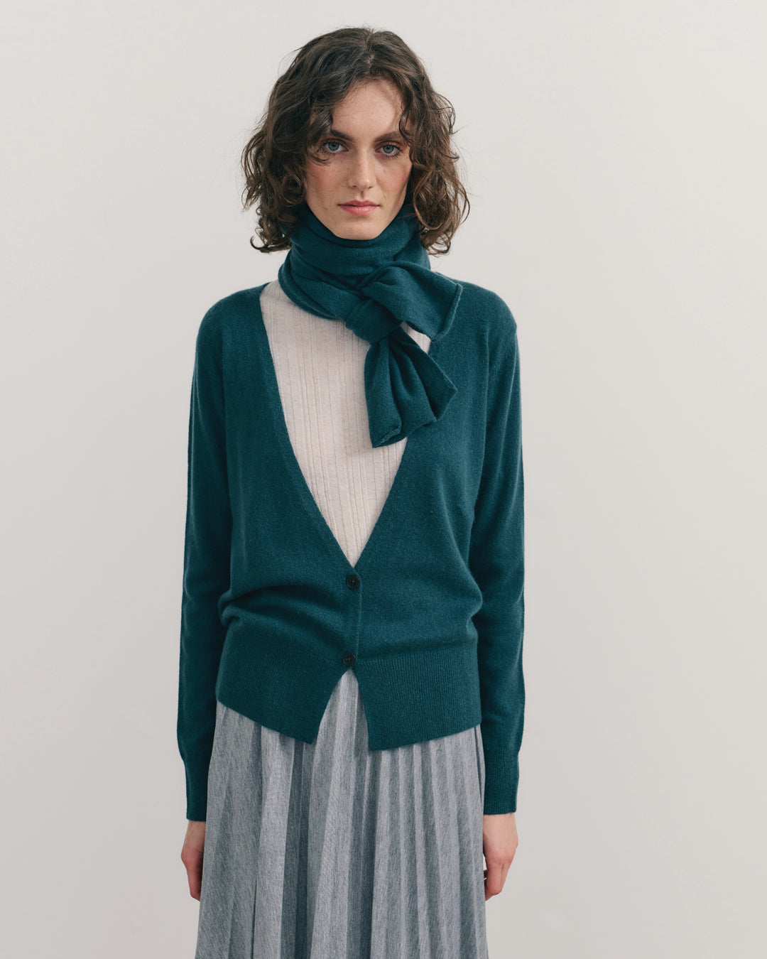 CASHMERE DEEP V CARDIGAN - OPAL BLUE