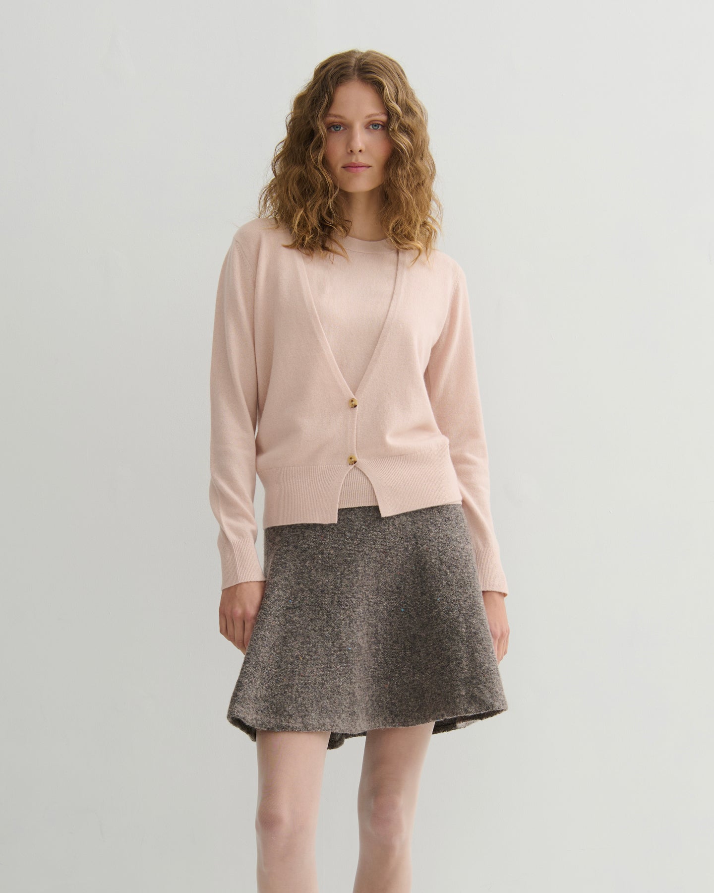 CASHMERE DEEP V CARDIGAN - BLUSH