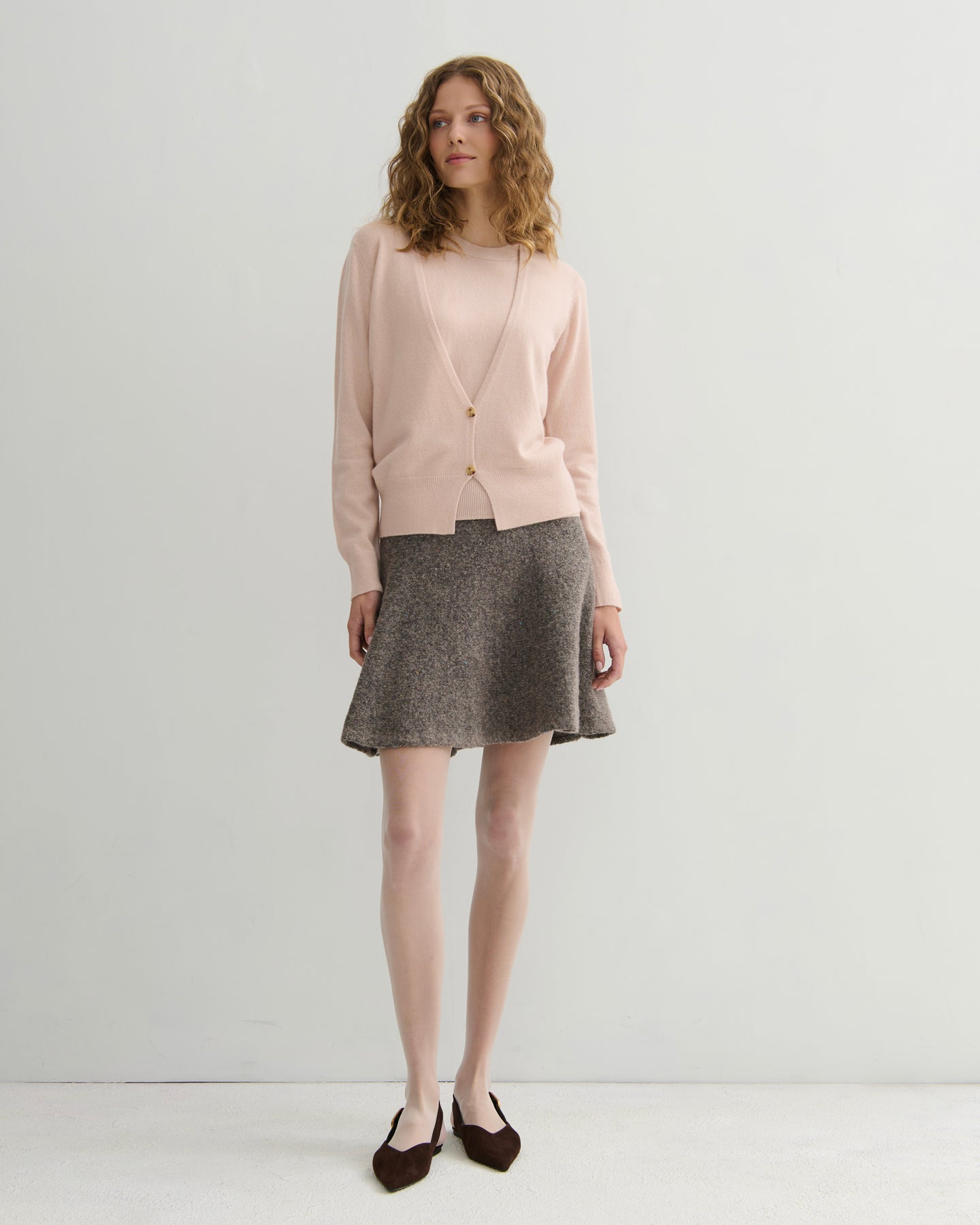 CASHMERE DEEP V CARDIGAN - BLUSH