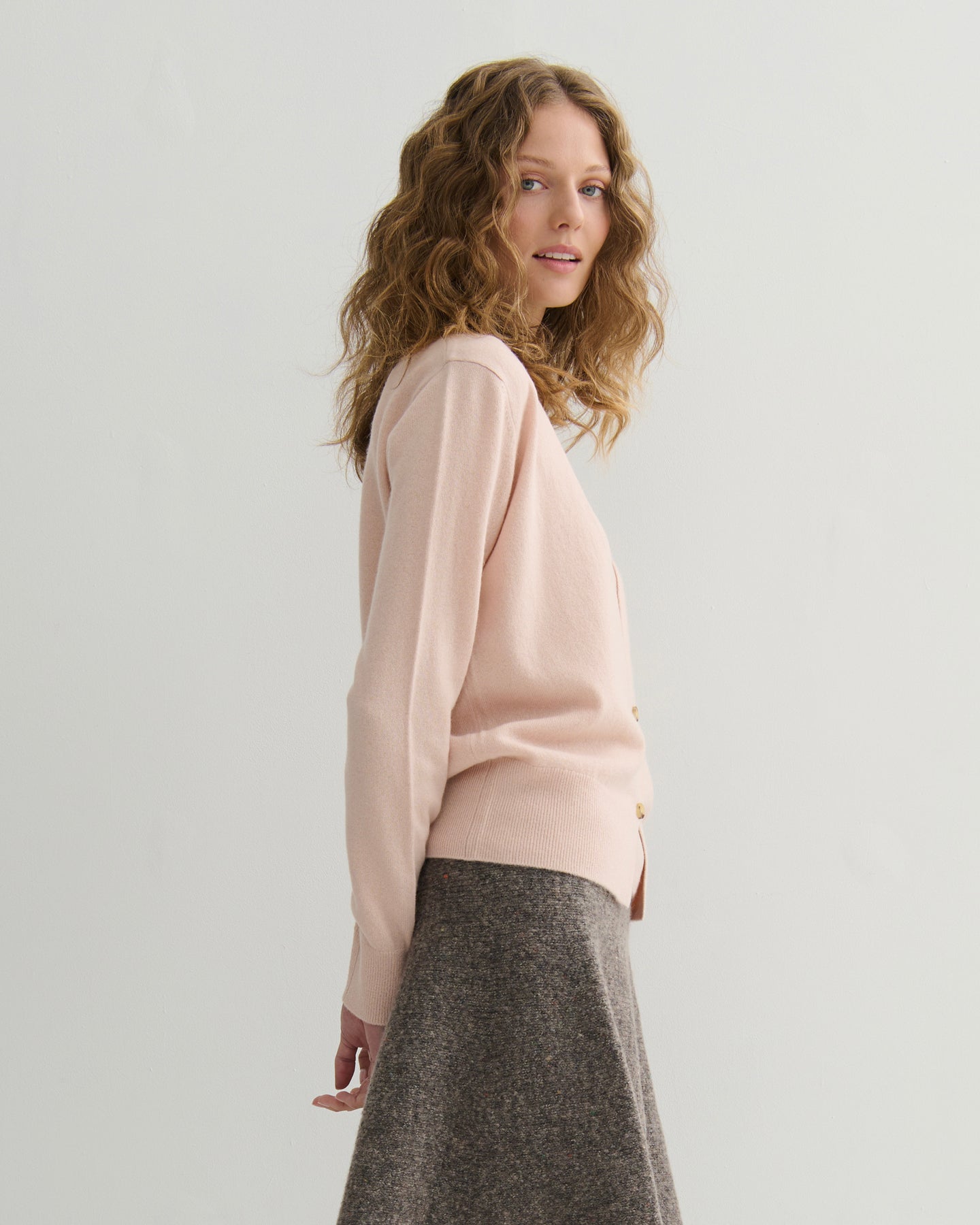 CASHMERE DEEP V CARDIGAN - BLUSH