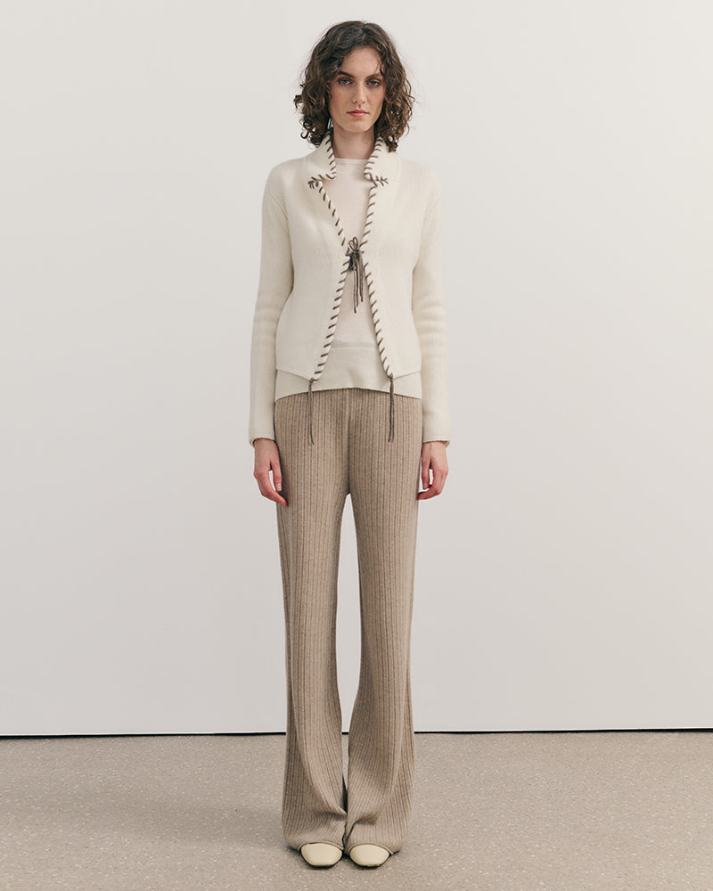 CASHMERE CONTRAST STITCH RIDER JACKET - CREAM RAW