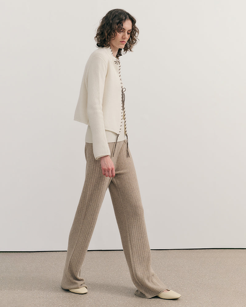 CASHMERE CONTRAST STITCH RIDER JACKET - CREAM RAW