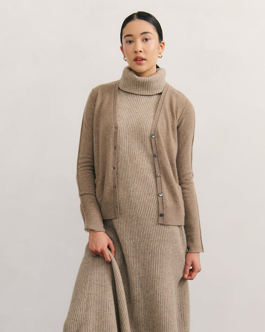 CASHMERE REVERSE STITCH VOYAGER CARDIGAN - SHIITAKE RAW