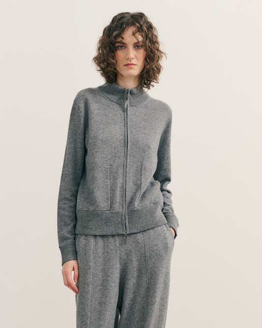 CASHMERE 2 WAY ZIP CARDIGAN - MID GREY