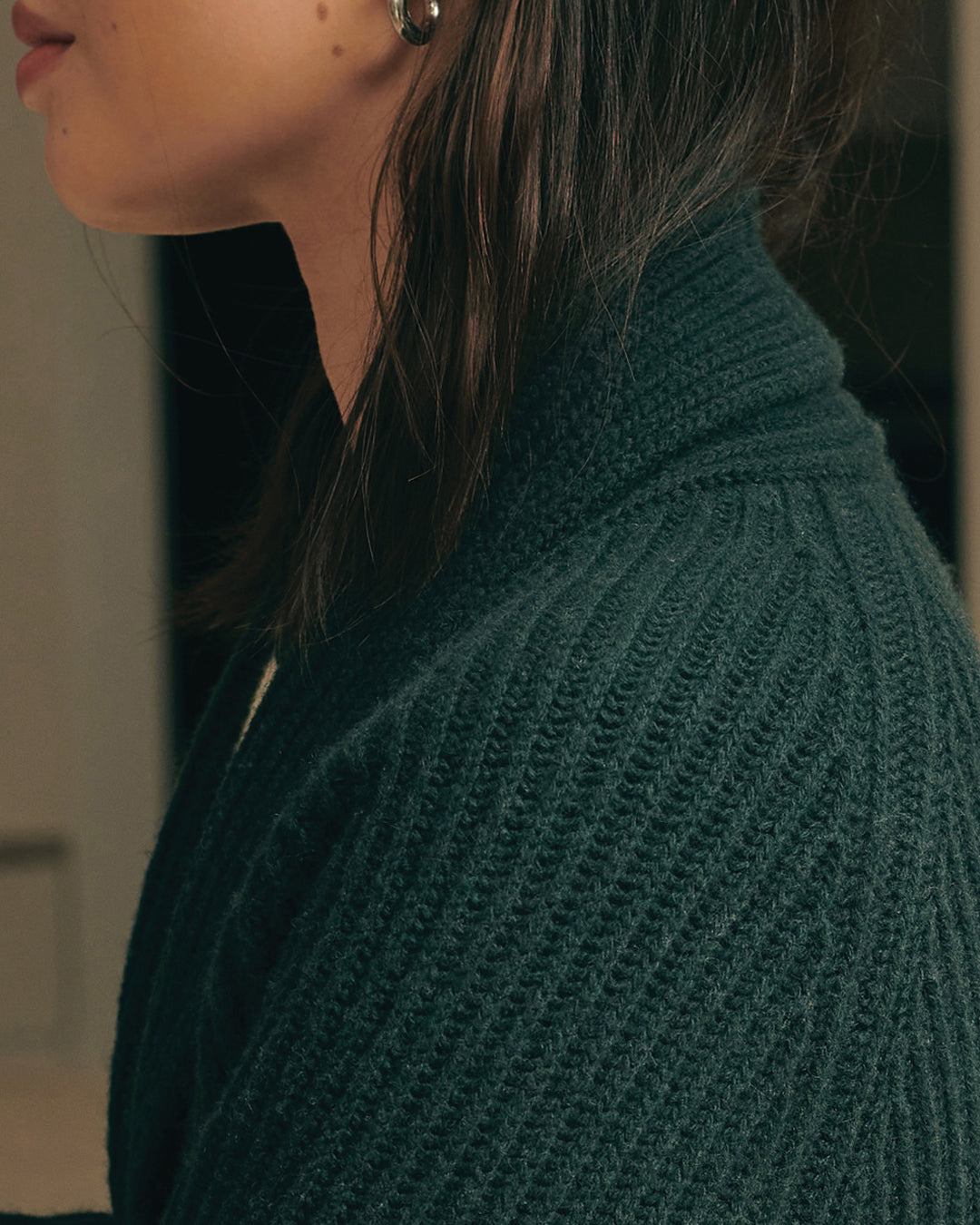 NOMADIC RIBBED BOYFRIEND CARDIGAN - DEEP FOREST GREEN
