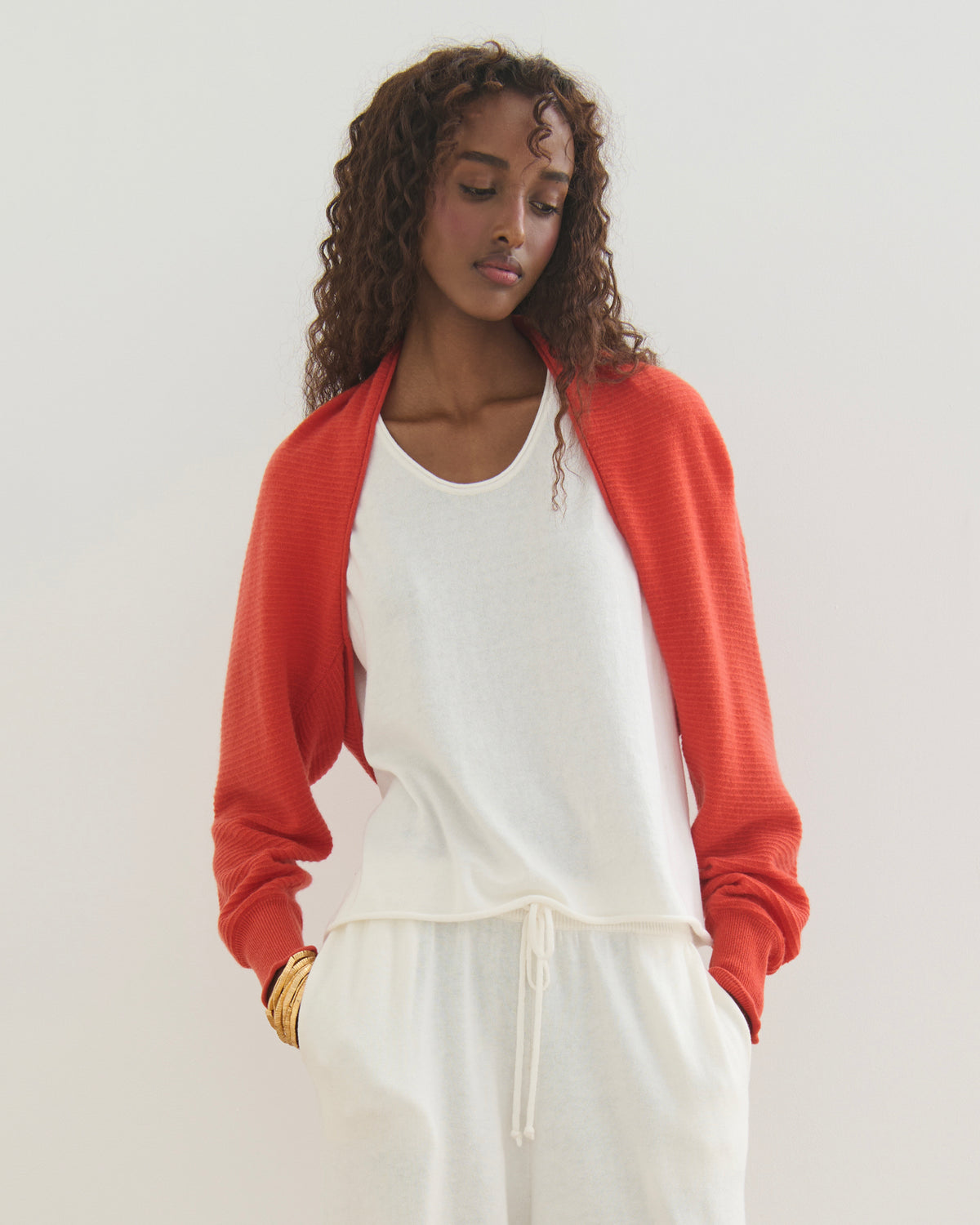LIKE A BREEZE CASHMERE SHRUG CARDIGAN - GERANIUM