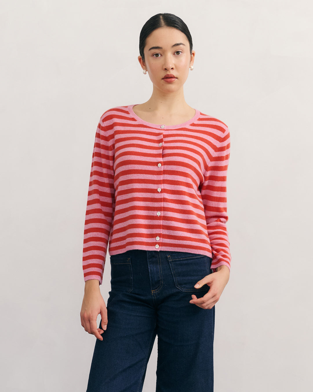LIKE A BREEZE STRIPED CARDIGAN - ROSE