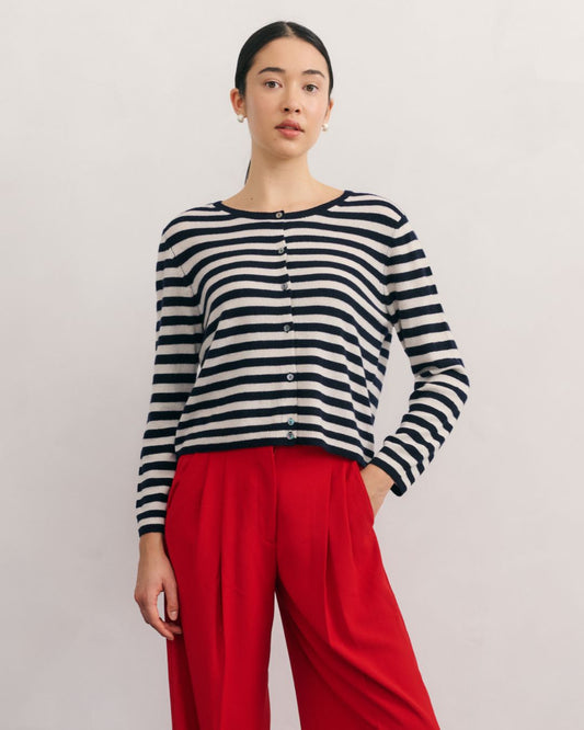 LIKE A BREEZE STRIPED CARDIGAN - NAVY/CREAM