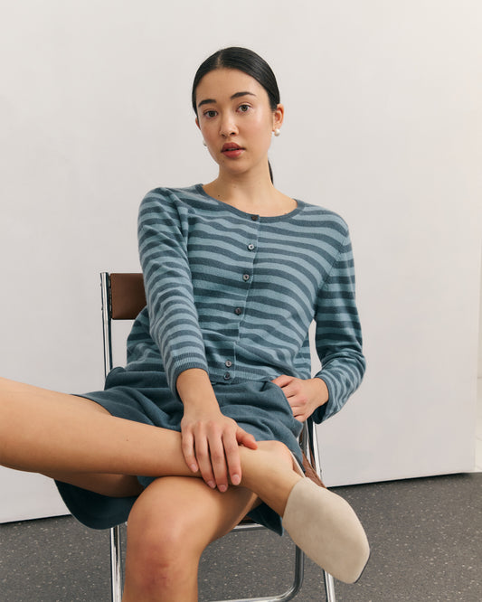 LIKE A BREEZE STRIPED CARDIGAN - BLUE MOUNTAIN