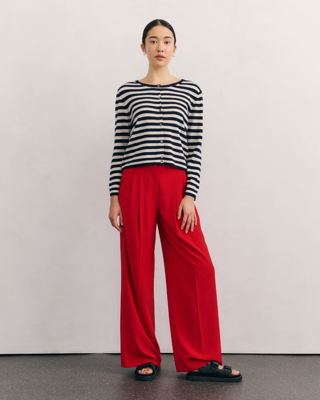 LIKE A BREEZE STRIPED CARDIGAN - NAVY/CREAM