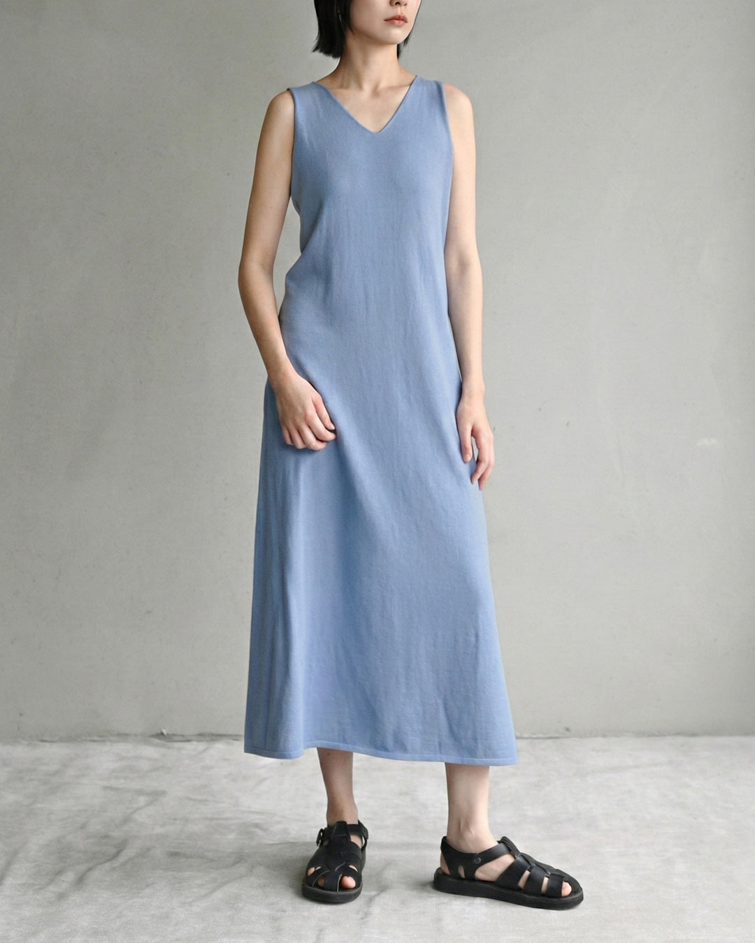 SORRENTO V NECK MAXI SLIP DRESS - WASHED DENIM