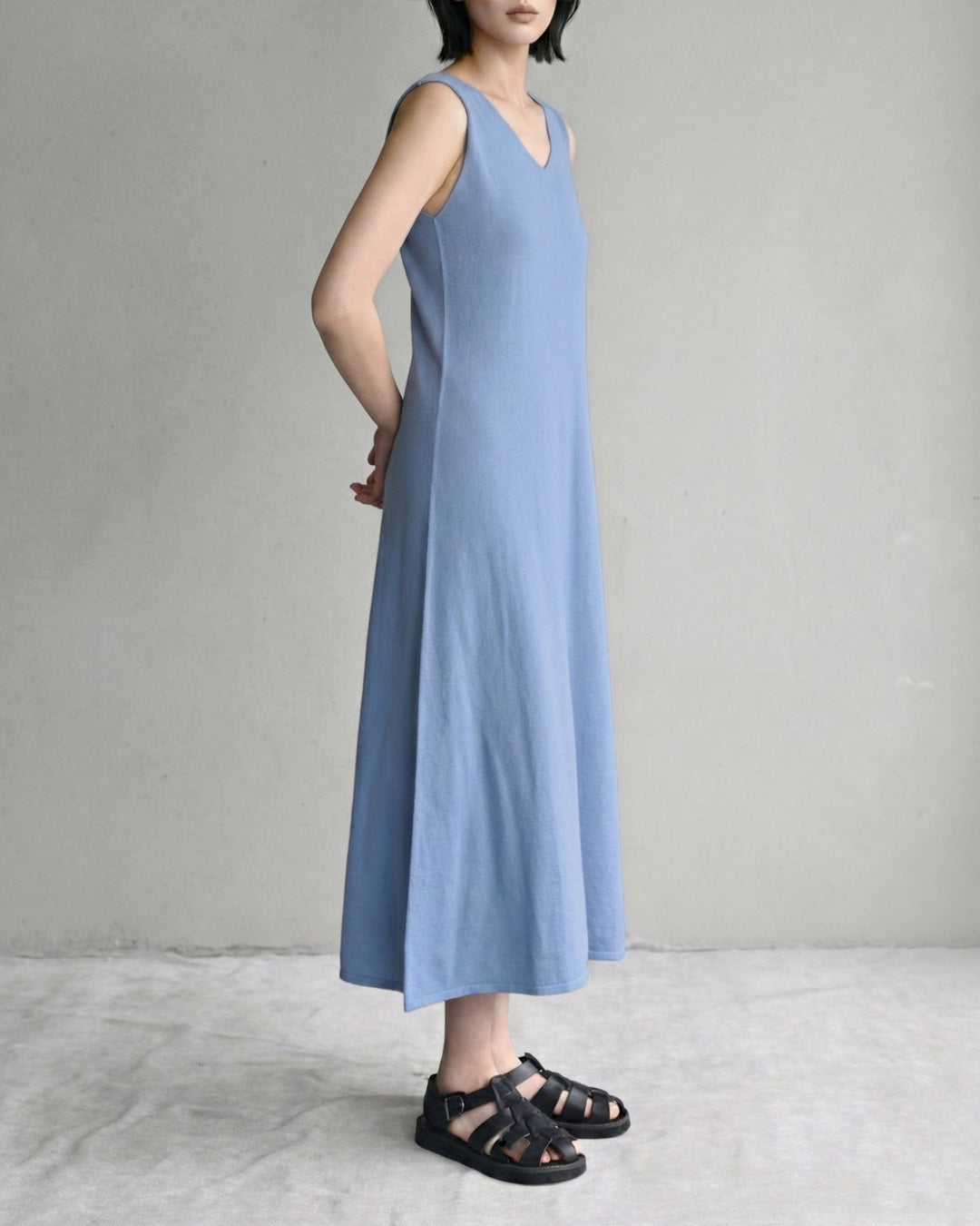 SORRENTO V NECK MAXI SLIP DRESS - WASHED DENIM