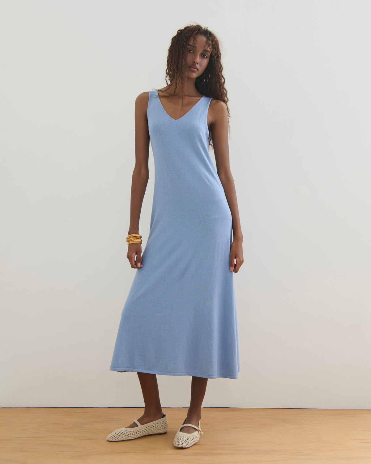 SORRENTO V NECK MAXI SLIP DRESS - WASHED DENIM