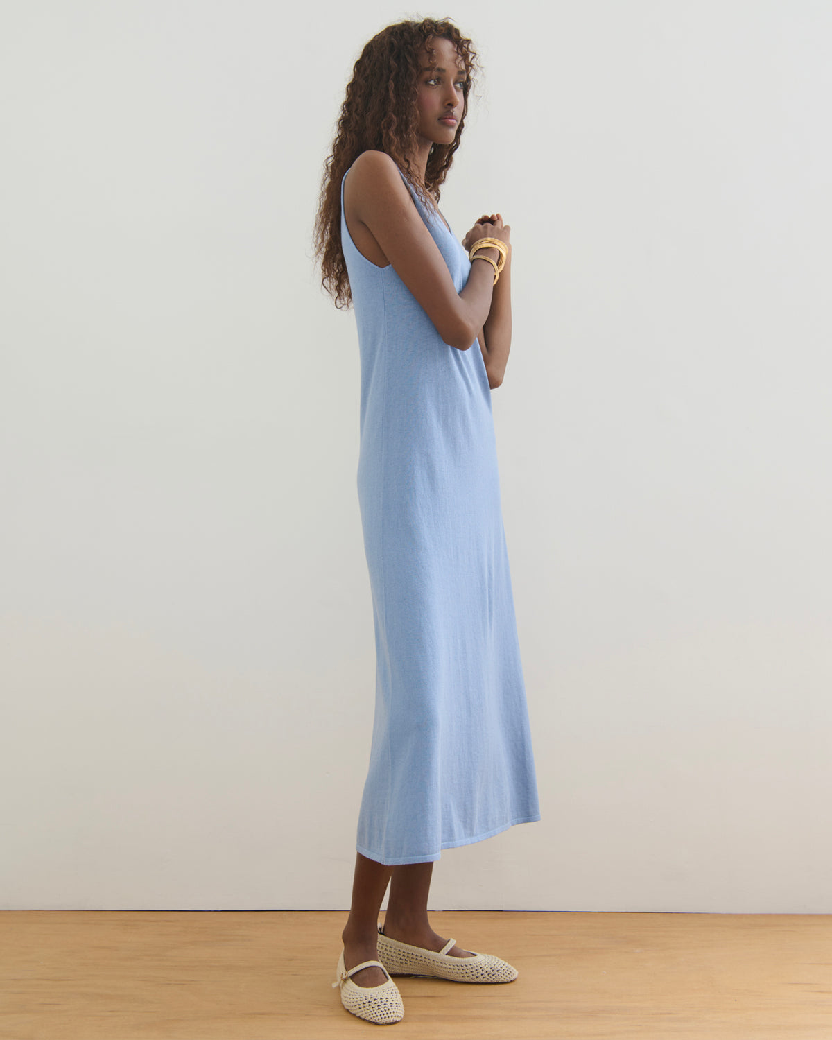 SORRENTO V NECK MAXI SLIP DRESS - WASHED DENIM