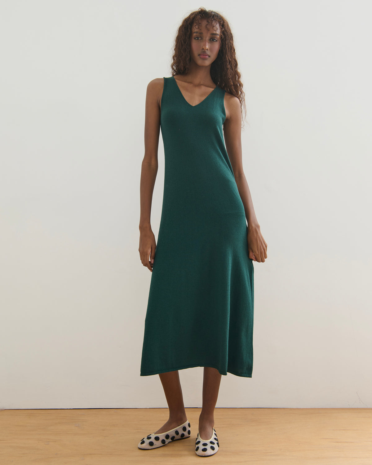 SORRENTO V NECK MAXI SLIP DRESS - FOREST GREEN