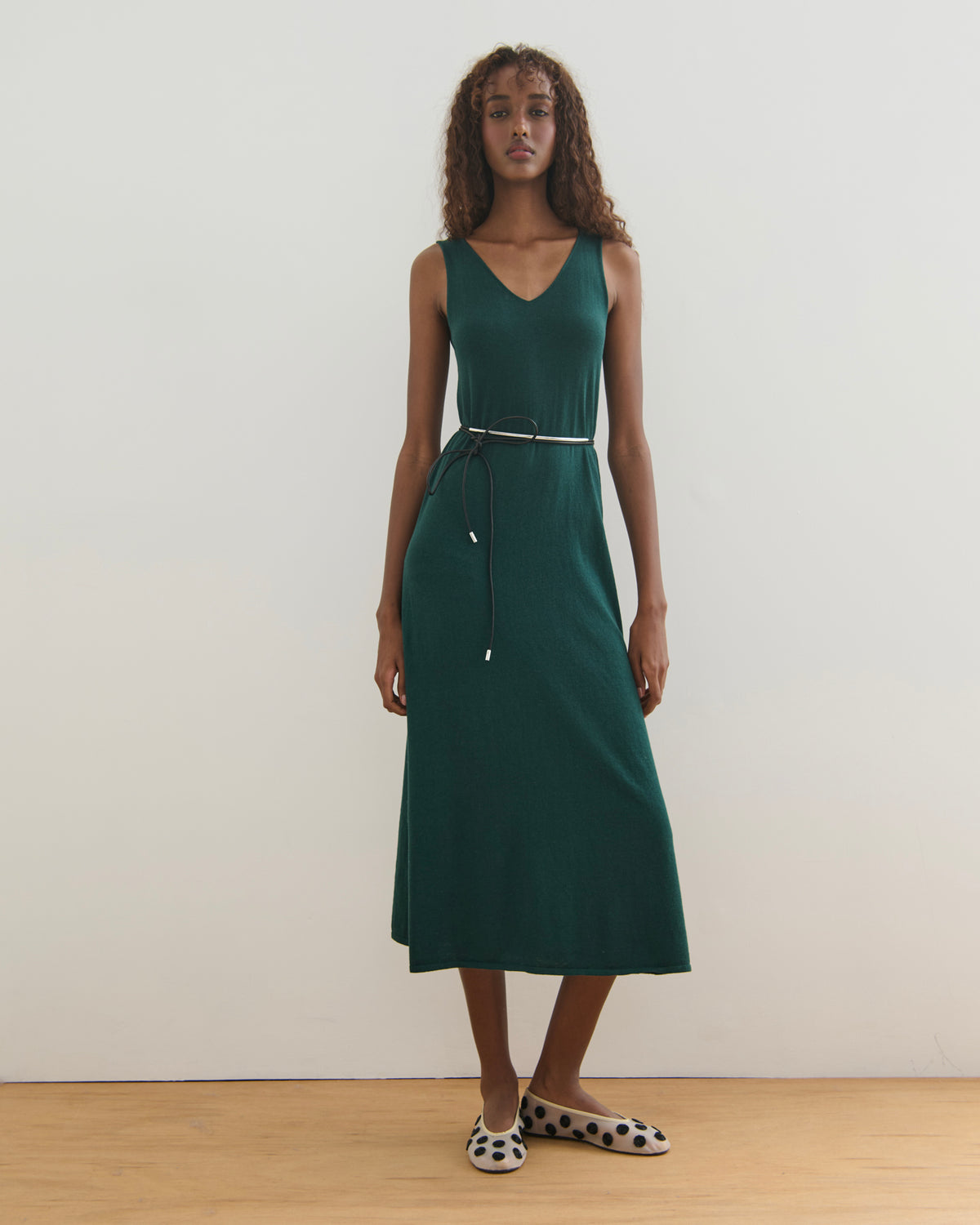 SORRENTO V NECK MAXI SLIP DRESS - FOREST GREEN