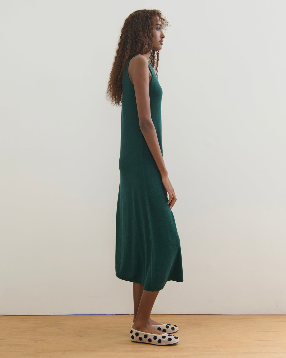 SORRENTO V NECK MAXI SLIP DRESS - FOREST GREEN