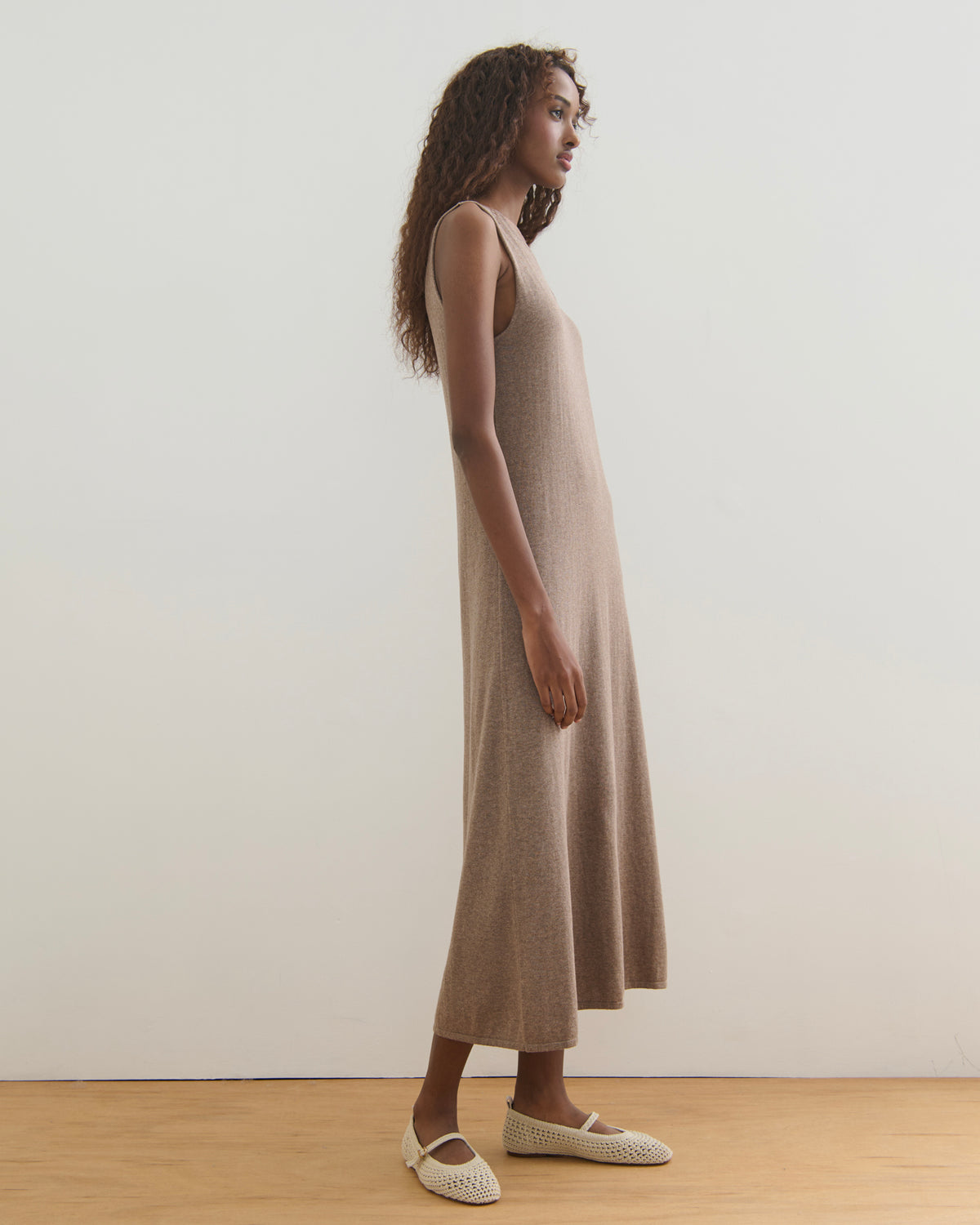 SORRENTO V NECK MAXI SLIP DRESS - TAUPE