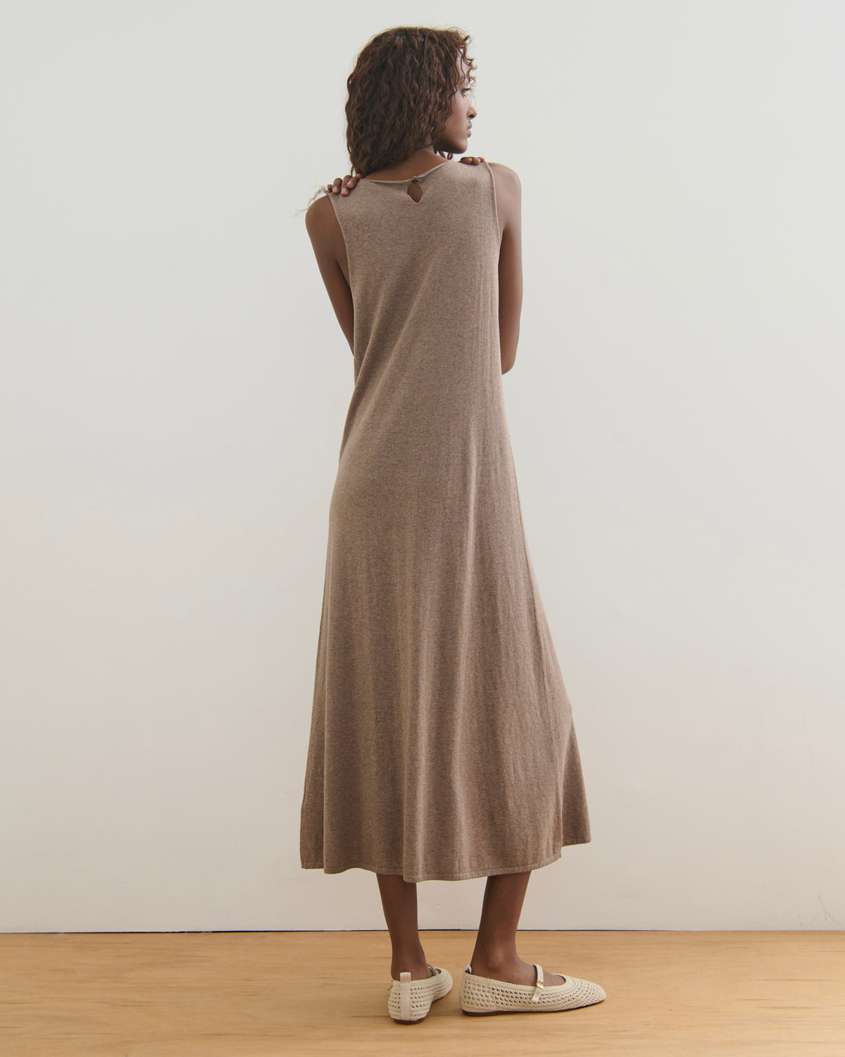 SORRENTO V NECK MAXI SLIP DRESS - TAUPE