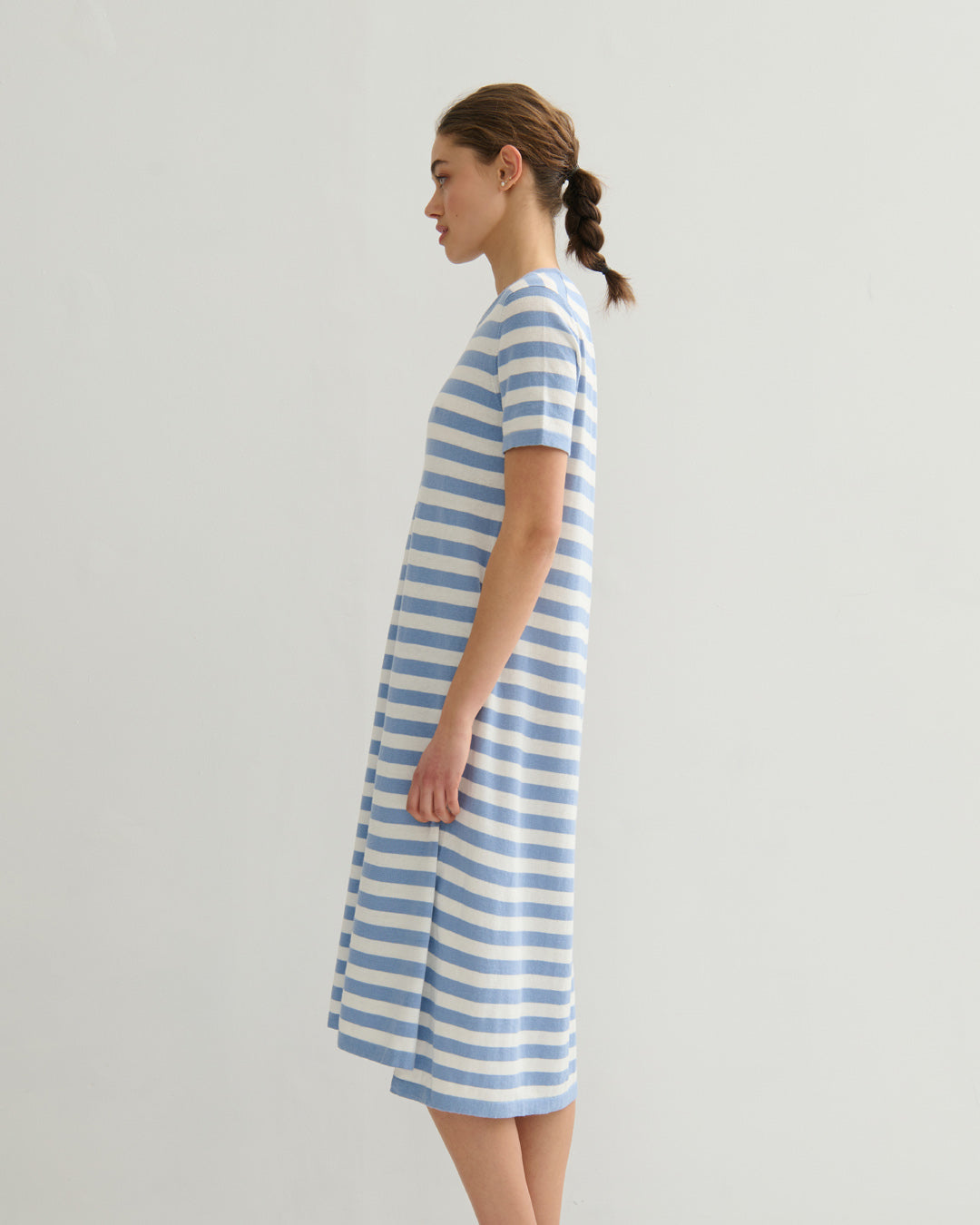 SORRENTO POCKETED STRIPE DRESS - WASHED DENIM + PEARL WHITE