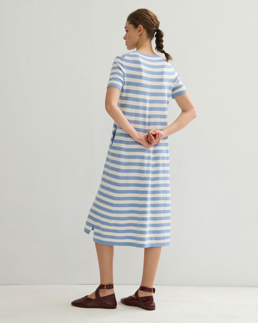 SORRENTO POCKETED STRIPE DRESS - WASHED DENIM + PEARL WHITE