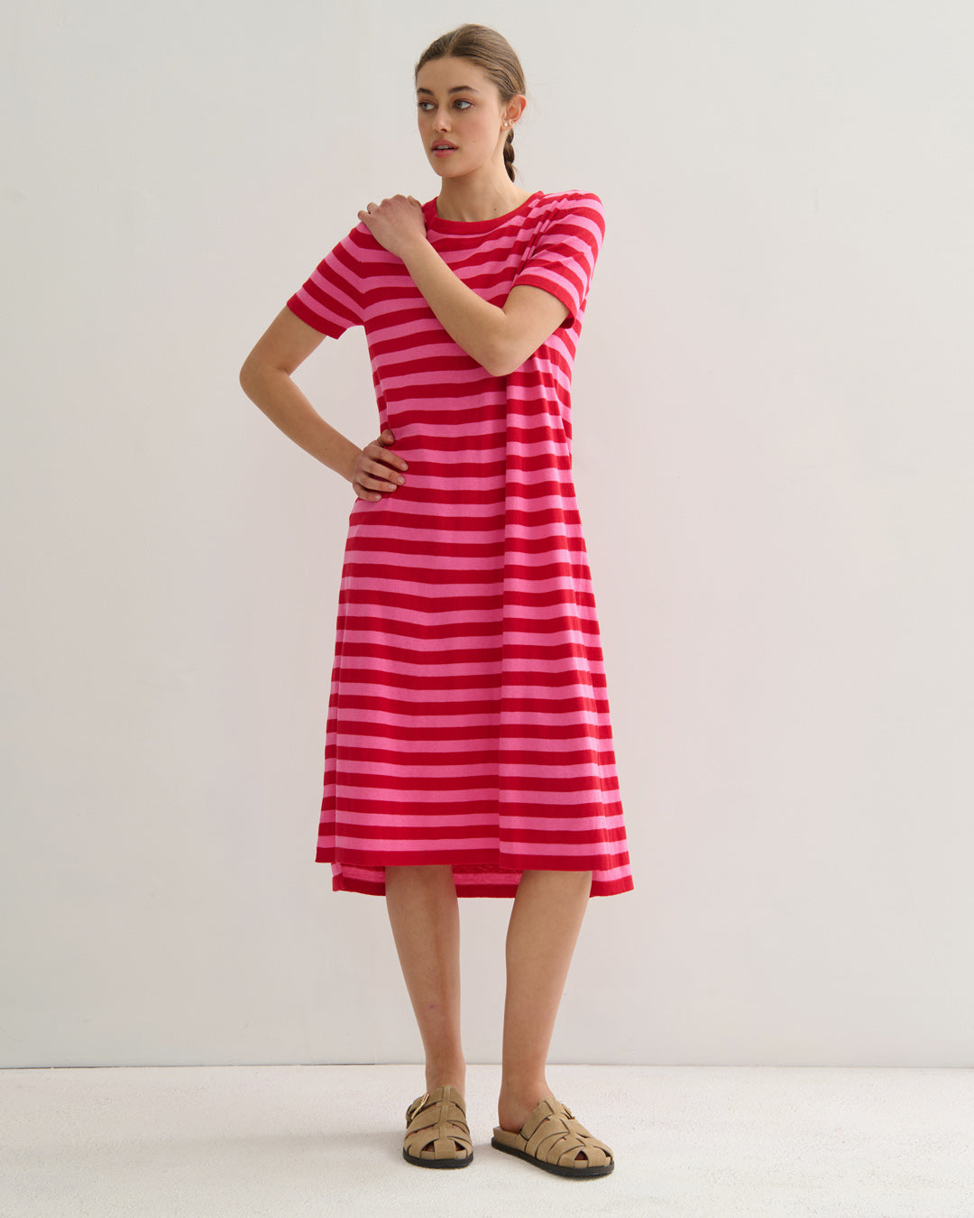 SORRENTO POCKETED STRIPE DRESS - RED + PINK