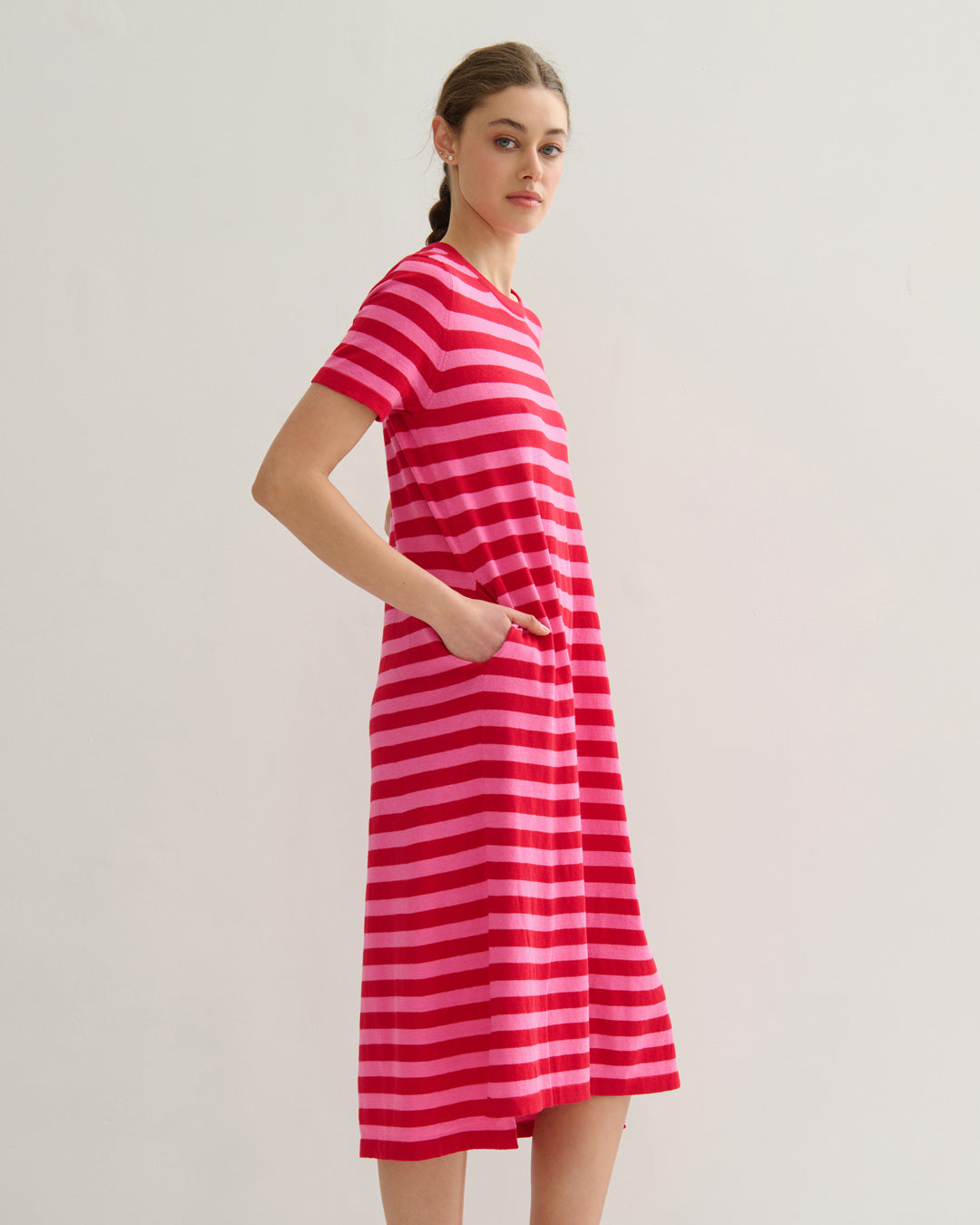 SORRENTO POCKETED STRIPE DRESS - RED + PINK