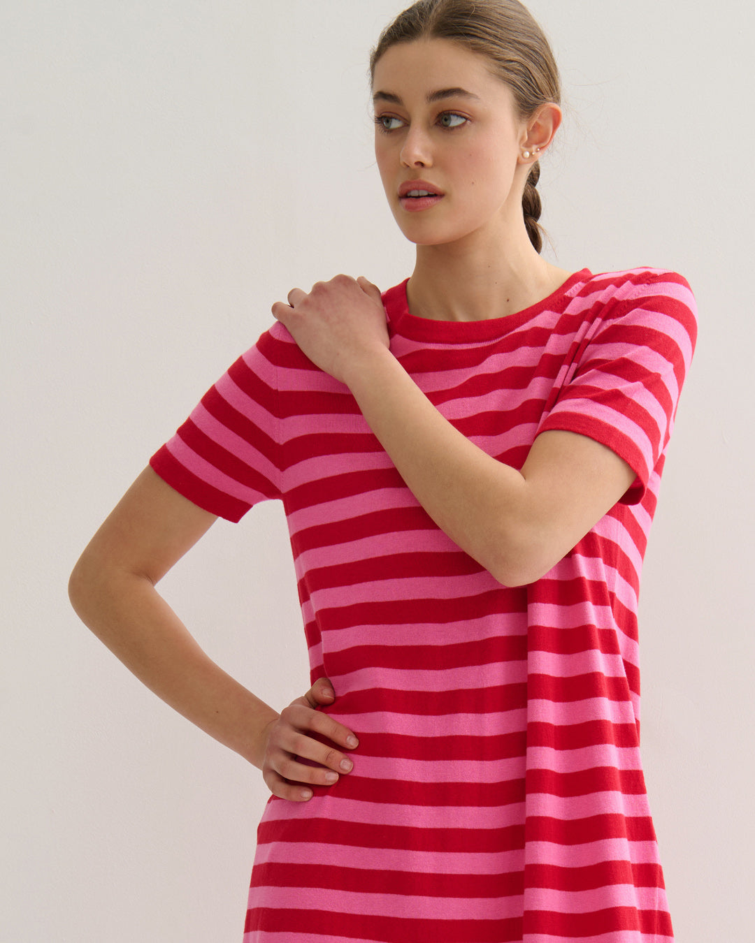 SORRENTO POCKETED STRIPE DRESS - RED + PINK